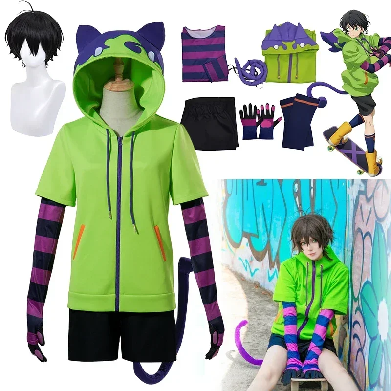 

Anime Chinen Miya Cosplay Costume SK8 The Infinity Cosplay Uniform Sport Outfit Hoodie Tail Gloves Wig Halloween Party Cos