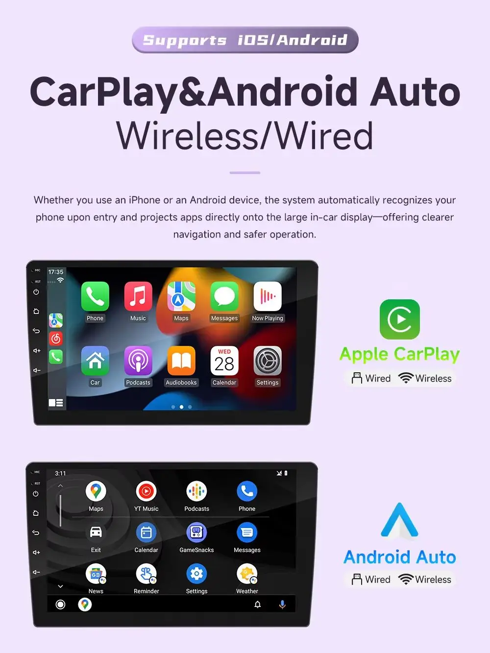 Universal 9/10.1” Car Stereo Radio For Honda NissanToyota KIA Hyundai Wired Carplay Android Auto FM RDS BT MP5 Multimedia Player