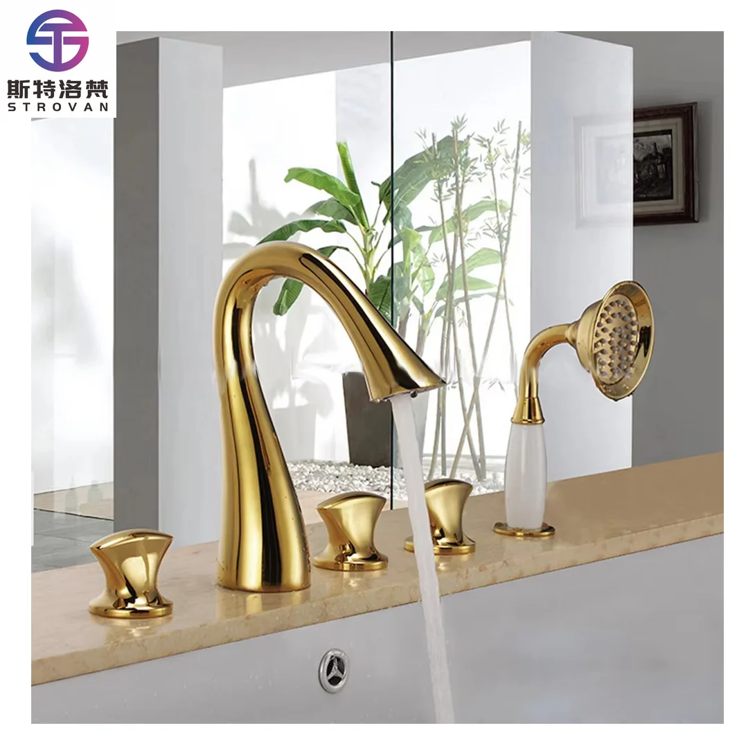 

Polished Gold Bathroom Bathtub Faucet Triple Handle Bath Tub Shower Set
