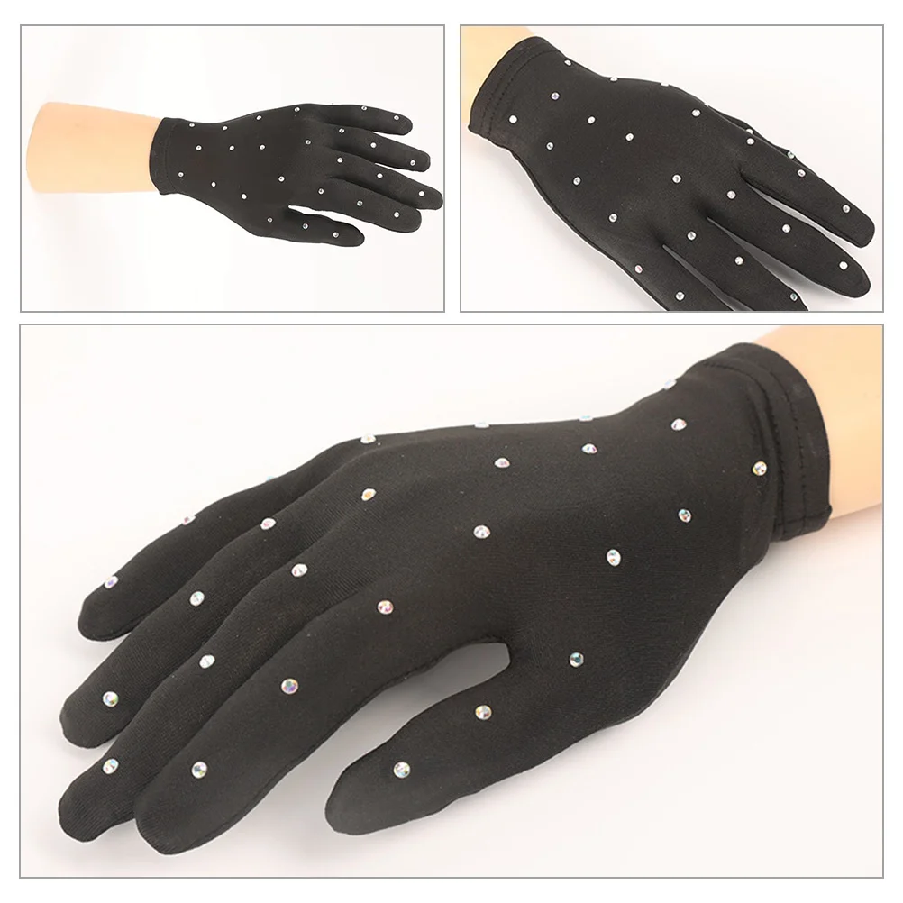 Gants de ixde Patinage pour Fille, Décoratifs, Perceuse à Chaud, Spectacles sur Scène, Portant des Figurines Noires, Enfant Croate