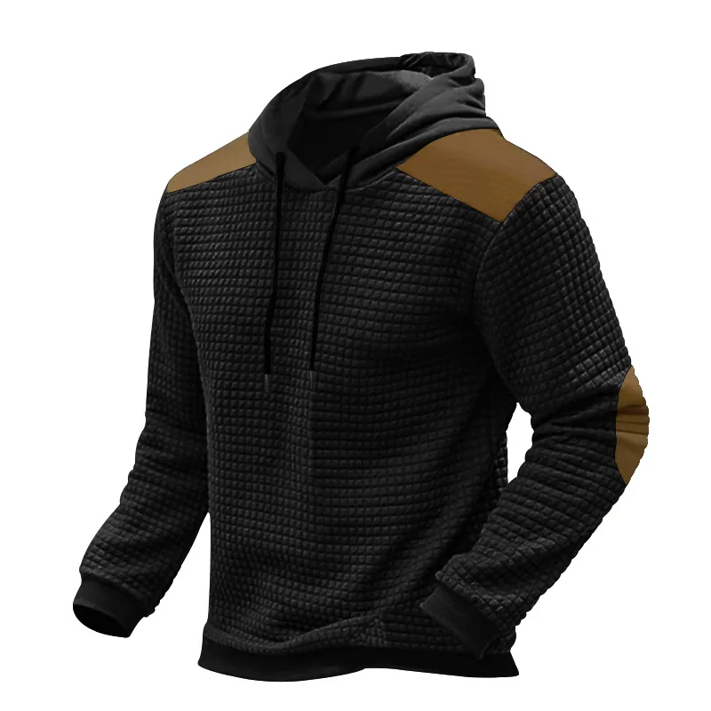 Autumn and Winter Men's Knitted Jacquard Small Checkered Color Block Hoodie, European and American Long Sleeved Hooded Pullover