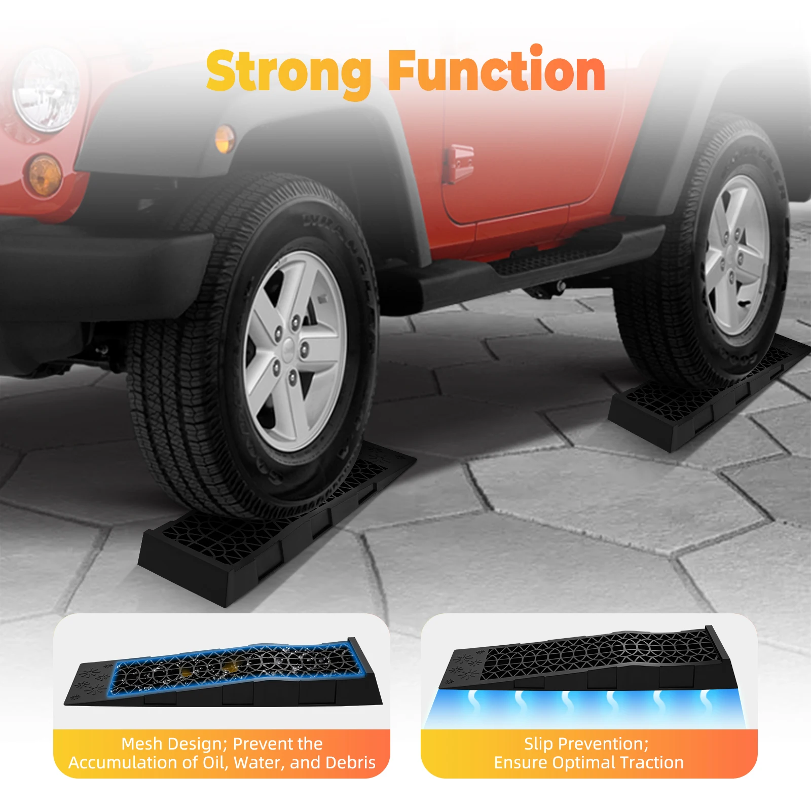 2 Stück Laderampen, Moderne Schwarze Auto-Servicerampen, 2 Stück PP Auto-Servicerampen, 69,8*20*7,8cm Universelle Auto-Servicerampen – Detail 2