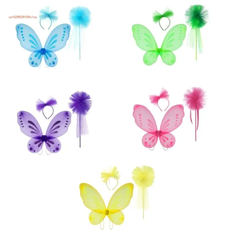 

Girl Butterfly Wing Costume with Headband and Wand Halloween Girl Fairies Wing