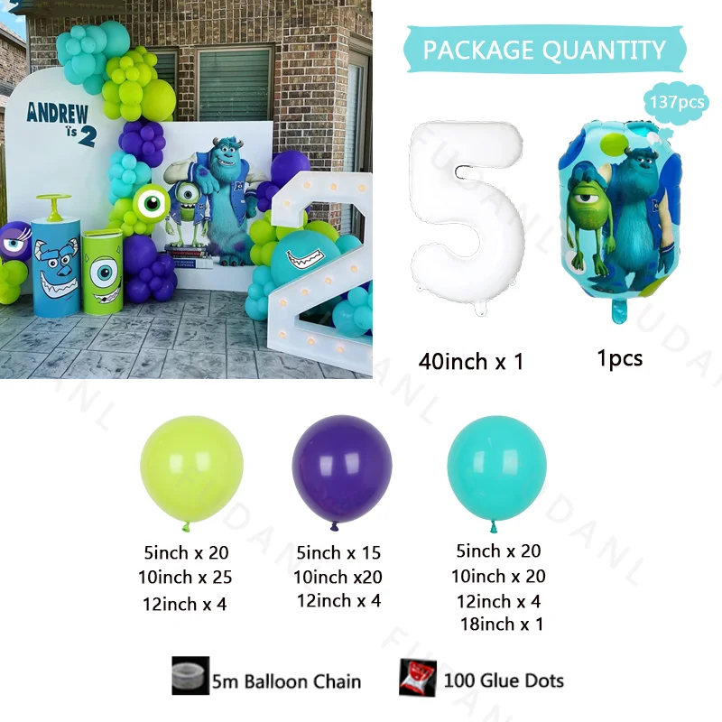 137pcs disney monsters univerzita bázeň james P. sullivan a miku balón oblouk sada narozeniny večírek dekorace děťátko sprcha globos