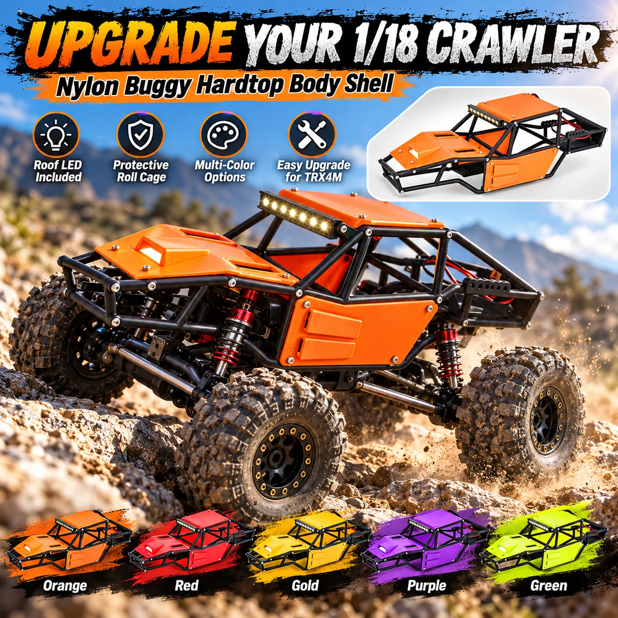 RC Car Rock Tarantula Nylon Buggy Body Shell Chassis Kit for 1/18 TRX4-M RC Crawler TRX4M Robust Construction Upgrade Accessorie