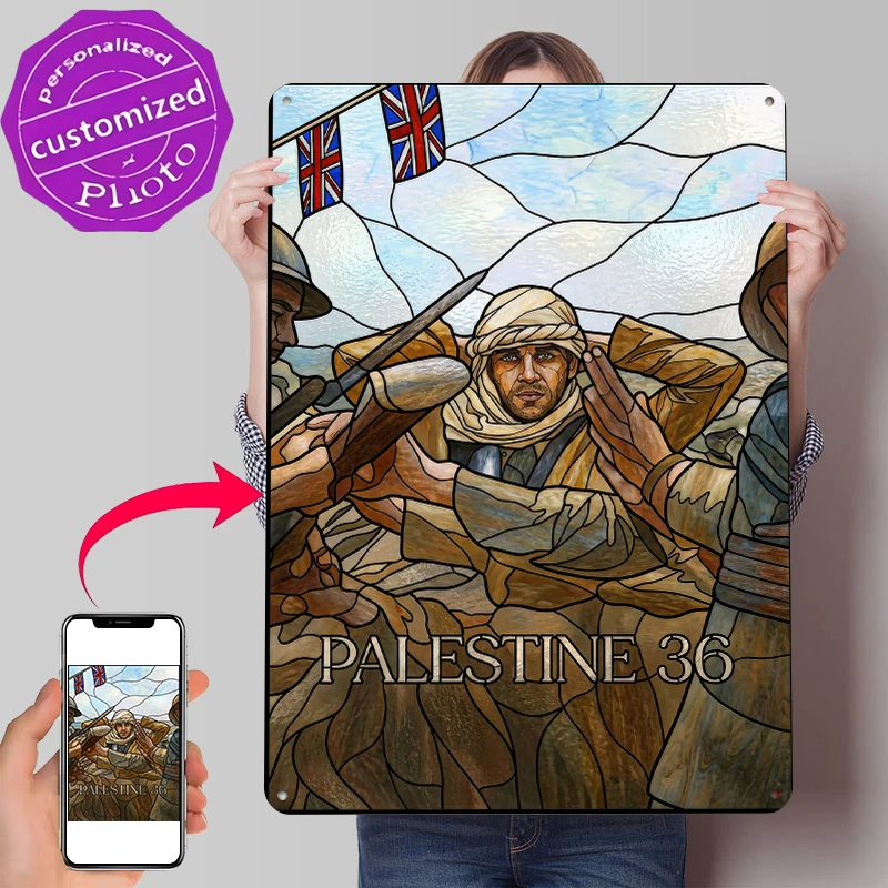 Palestine 36 Stained Glass Movie Metal Poster Customized Wall Art Retro Vintage Tinplate Signs for Bathroom Decor Room Man Cave