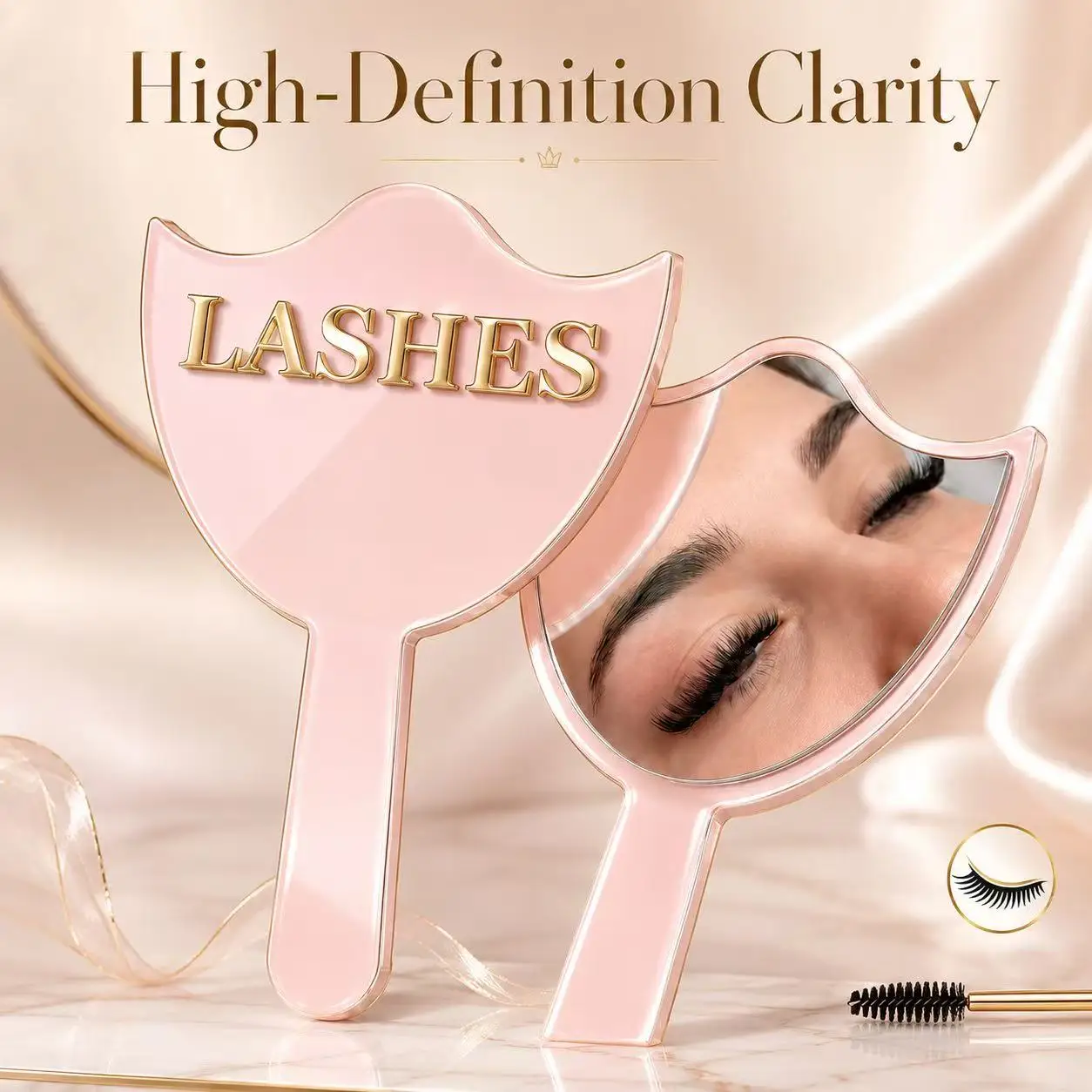 Miroir à cils en verre HD avec poignée, miroir de maquillage de précision pour les artistes en extensions de cils et les salons, vente en gros