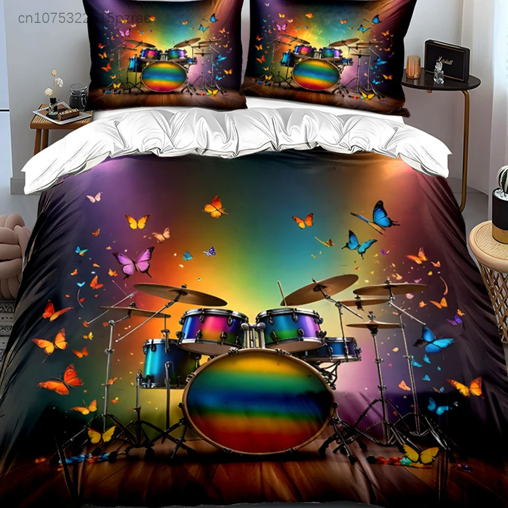 Rainbow Drum Set Decoration Trio Multiple Sizes kid's And adults' Bedroom Exquisite 3PC Bedding set, Gift