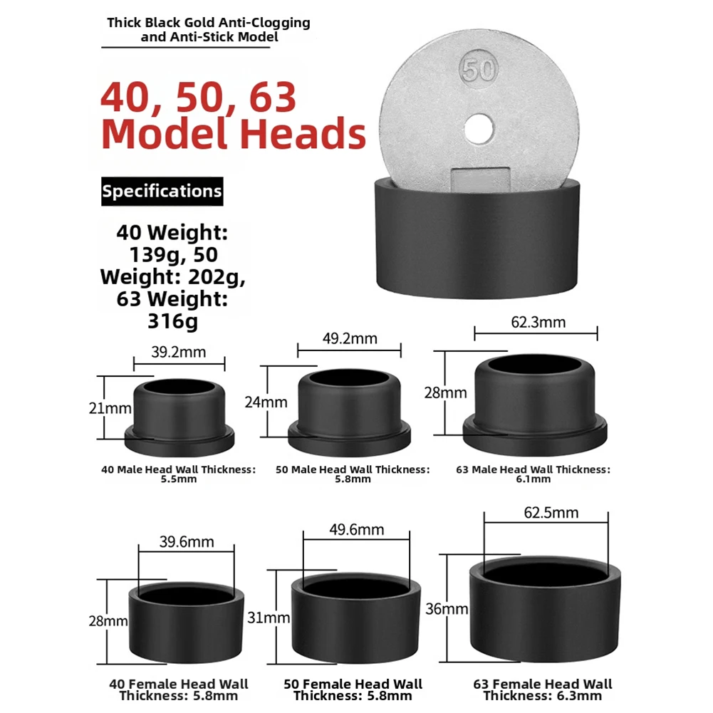 Hot die head replacement accessory for plastic welding machines with male and female fittings for pipe welding needs