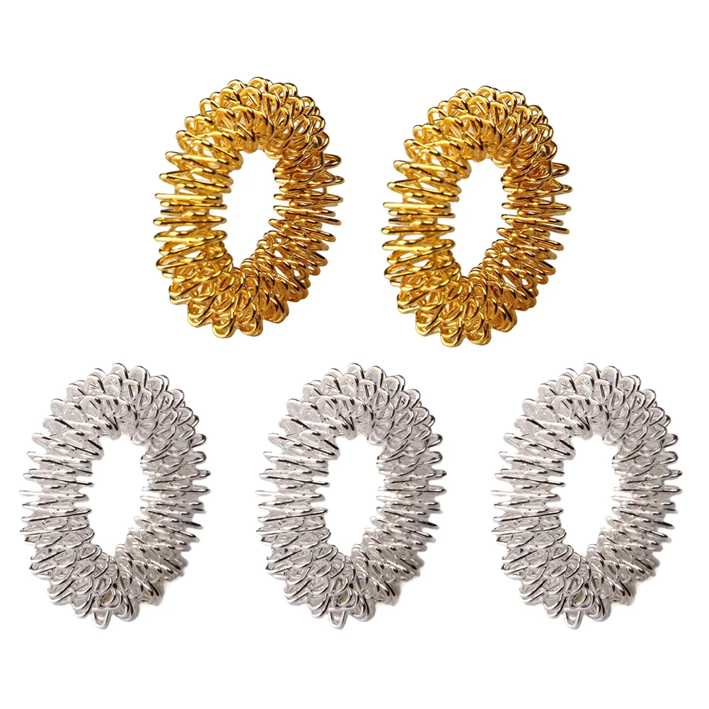 

5pcs Massage Rings Spiky Sensory Finger Acupressure Ring Hand Fidget Toy Stress Reducer for Kids Adults (2 Golden Ring + 3