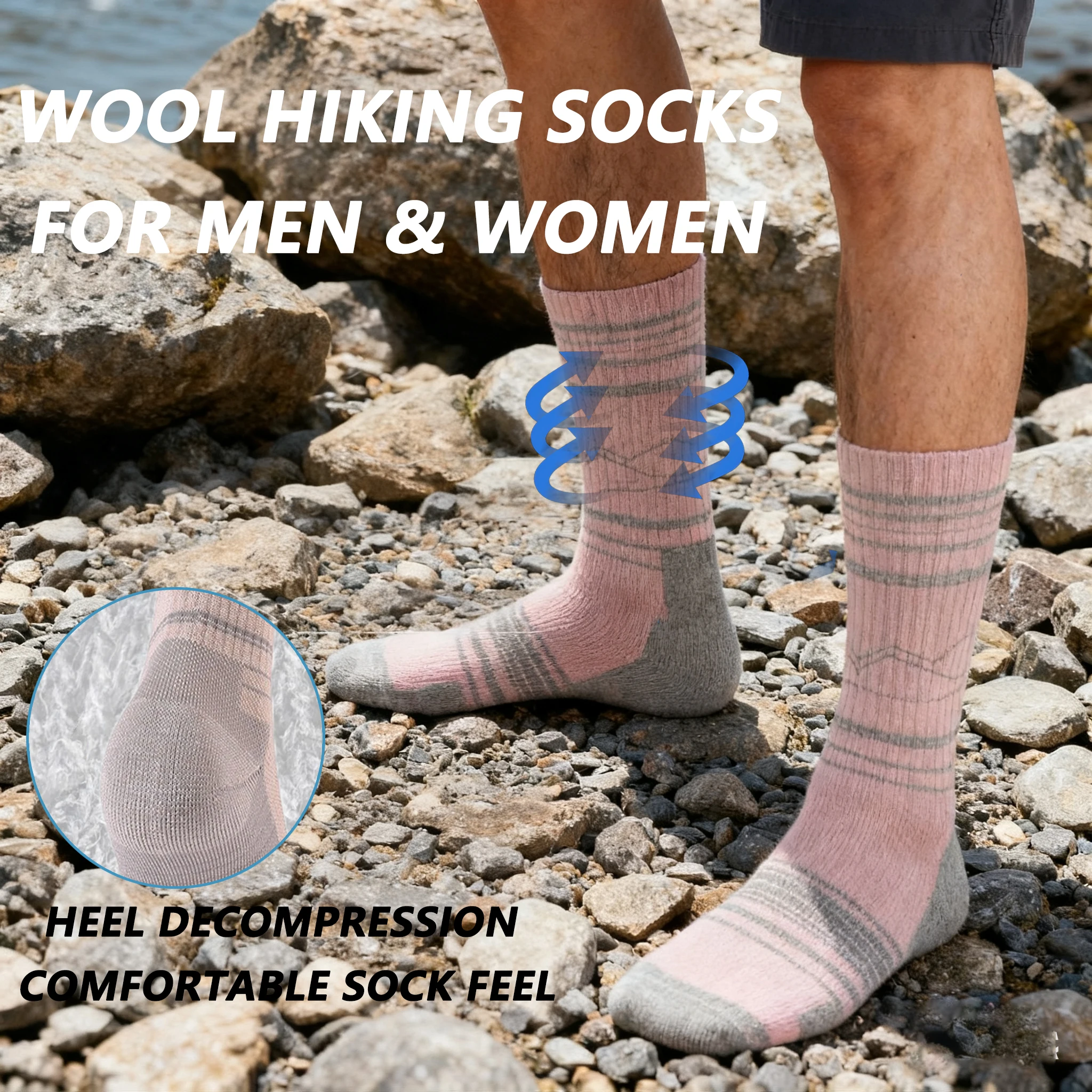 جوارب CZHIYAO 2 Pais Merino من الصوف للمشي لمسافات طويلة للرجال والنساء، حذاء مبطن دافئ ماص للرطوبة وجيد التهوية لجميع المواسم والرياضة