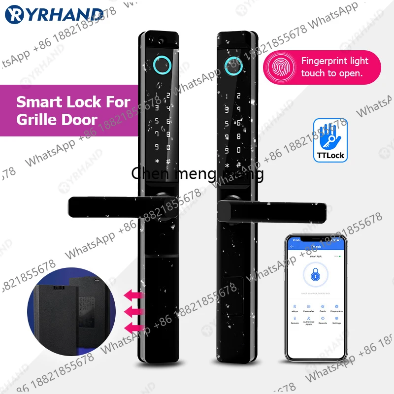 Waterproof Double-sided Fingerprint TTLock Bluetooth Work with Aleax Google home Electronic Smart Door Lock Aluminum Sliding