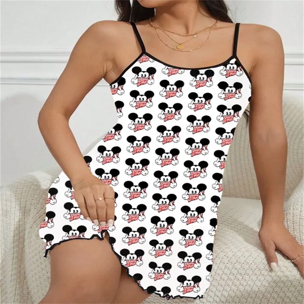 Sexy Charming Sleeping Dress for Women Cartoon Pattern Comfortable Female Pajama Ruffled Edge Design Women's Suspender Nightwear