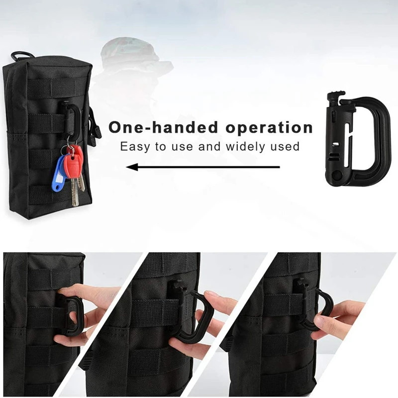 Molle Pouches With 3 Pcs D-Ring Locking Compact Utility Waist Pouch For Camping Hiking Outdoor 2 Pack