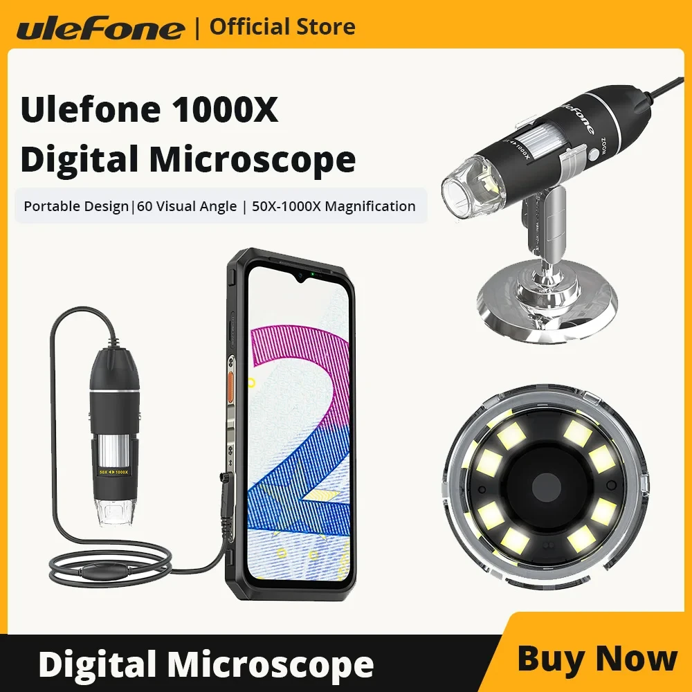 Ulefone 1000X Digital Microscope Camera 8 Adjustable LED Lights For Armor 27T, Armor  26 Ultra, Power Armor 18T , Power Armor 19