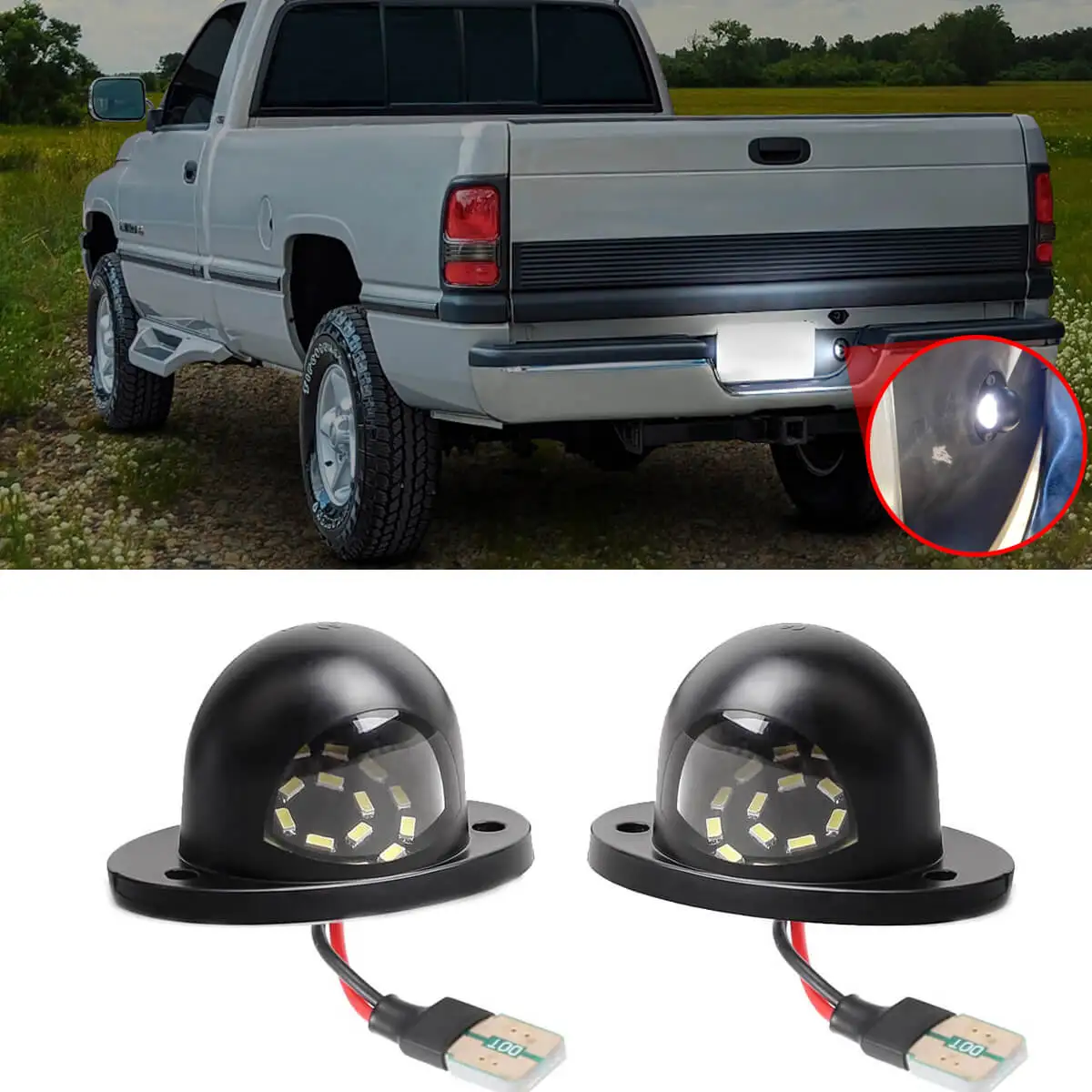 LED License Plate Light Rear Tag Lamp Assembly for Dodge Ram 1500 2500 3500 1994-2001, 6000K White 2pcs