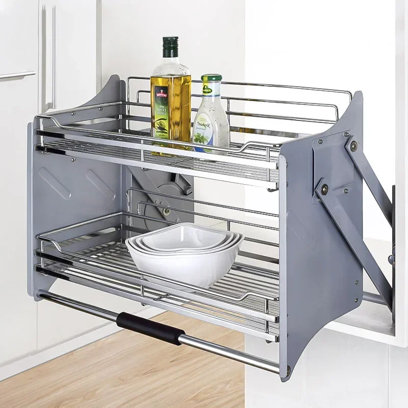 Cross border Pull-Down Kitchen Hanging Cabinet Lifting Kitchen Storage Rack 4-speed Adjustment Dish&Bowl Drawer Seasoning Bottle