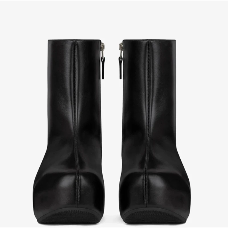 Fashion Ankle High Rain Boots Elastic Upper Thick Platform Anti-skid New Women\'s Short Boots Round Toe Side Zipper Woman\'s Shoes