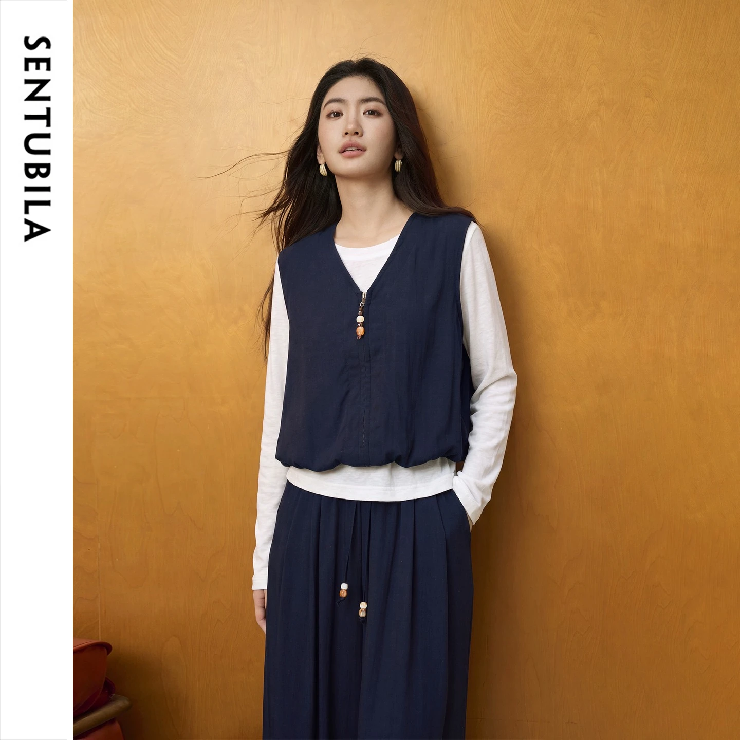 SENTUBILA Women Linen‑Blend 2‑Piece Set 2026 Autumn Commuter Breathable Casual Loose Matching Outfit Daily Wear Suit W63ZC8326
