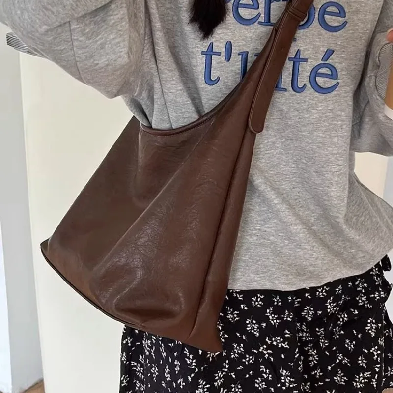 

Xiuya Vintage Brown Shoulder Bag for Women Elegant Pu Leather Casual Large Capacity Tote Bag Aesthetic Commuter Female Handbag