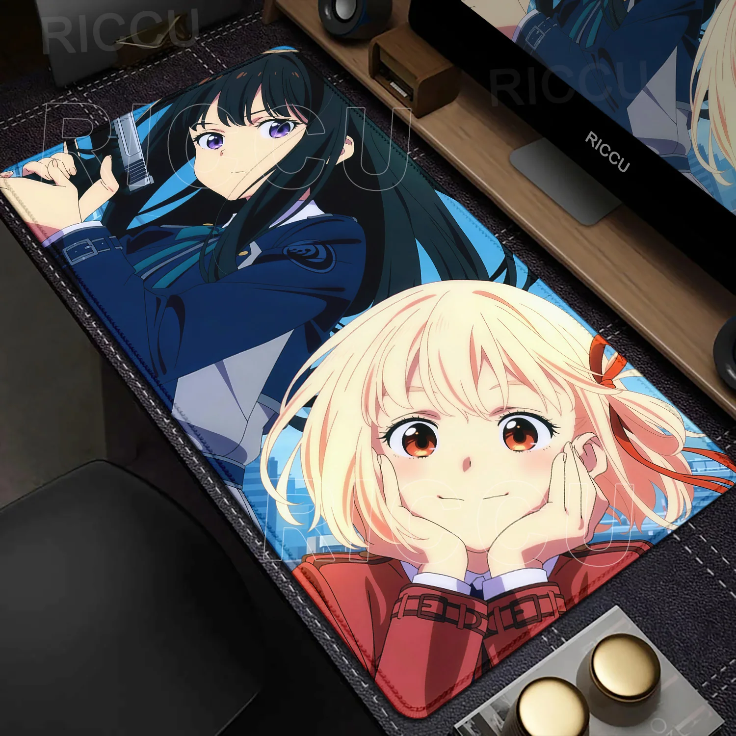 XXL Anime Cute Girls Lycoris Recoil Mousepad PC Gaming Mechanical Keyboard Deskpad Rubber Washable Non-Slip Lock-Edge Table Mat