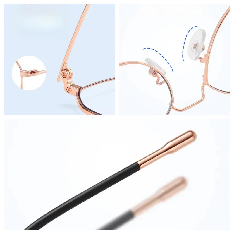 VAMAX Retro Polygon Metal Prescription Eyeglass Square Progressive Optical Eyeglasses for Anti Blue Light/Photochromic