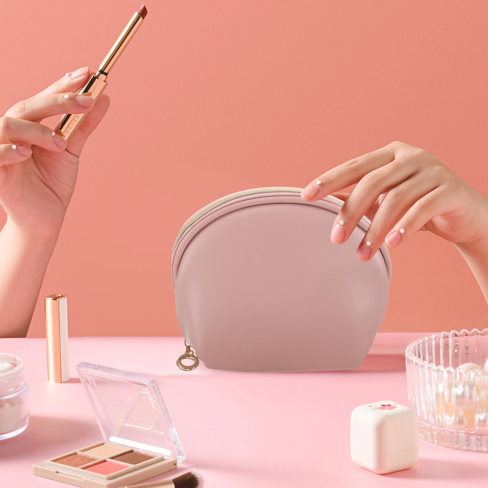1 قطعة حقيبة ماكياج بولي Travel السفر الوردي أدوات الزينة الصغيرة كيس التخزين النساء العناية بالشعر تصفيف أداة ganizer