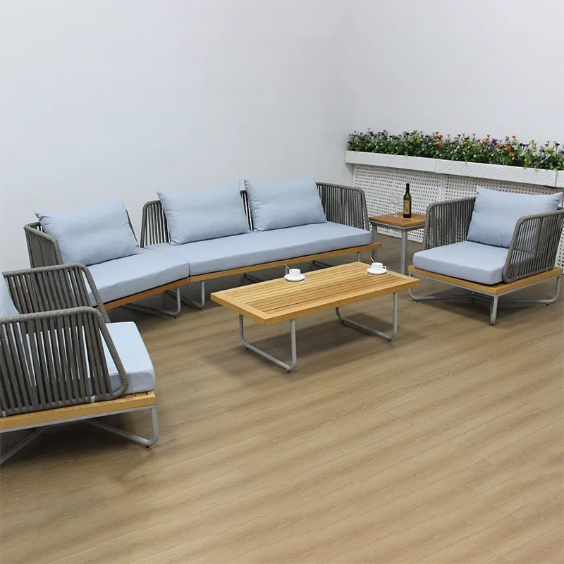Outdoor sofa courtyard waterproof sunscreen open-air garden outdoor furniture leisure outdoor teak sofa combination
