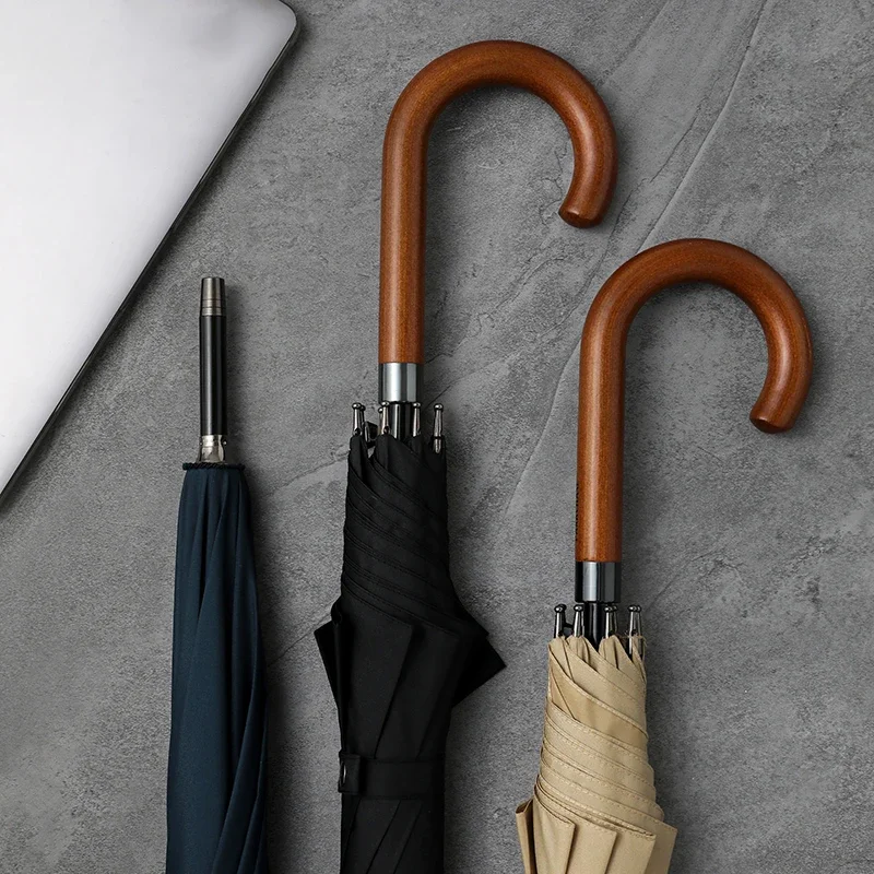 Long Handle Umbrella Wooden Handle Japanese Style Men Umbrella Rain Windproof 8 Ribs Fiberglass Stick Golf Umbrellas Paraguas