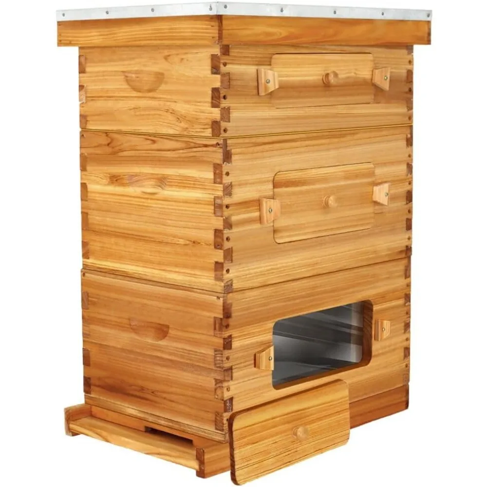 

10-Frame Langstroth Beehive with Windows, Beeswaxed Coated Bee Hive for Beginners with Beehive Frames and Waxed Foundations