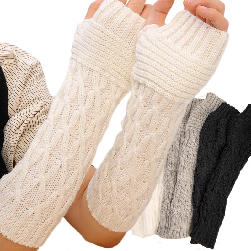 

Women's Knitted Long Hand Gloves Warm Embroidered Winter Gloves Fingerless Gloves For Women Girl Guantes Invierno Mujer Luvas