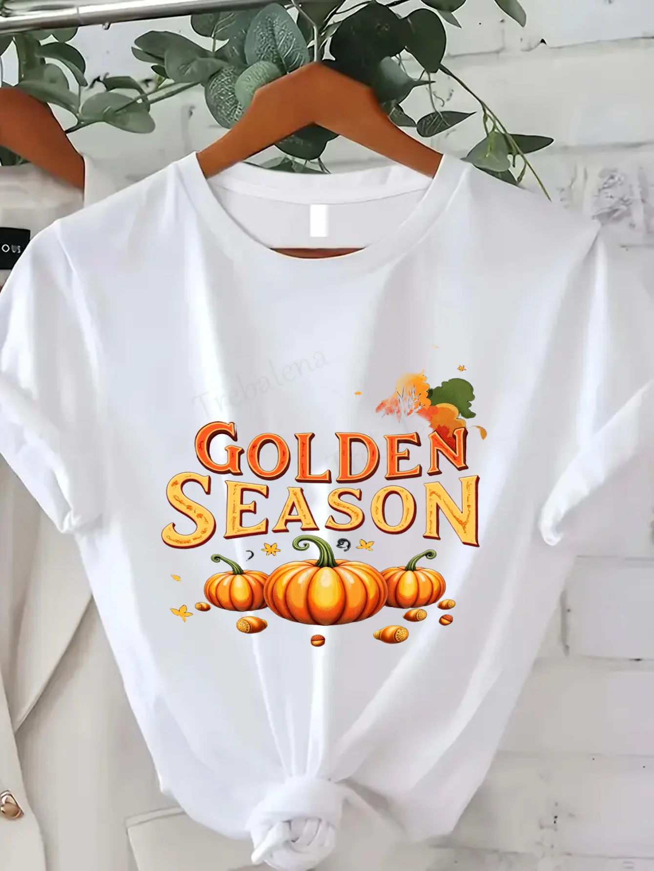 

Comfortable Women's Print T-shirt Golden Season Pumpkin Fall T-Shirt for Women Autumn Harvest Style