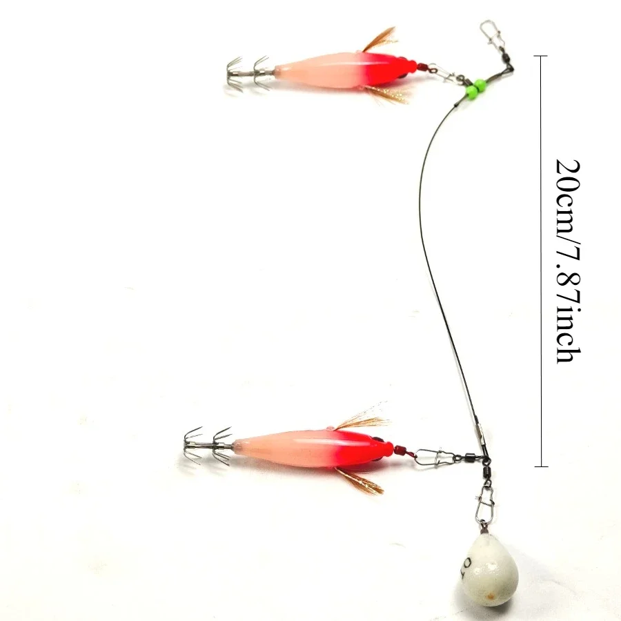 5er-Set Tintenfisch-Jig-Rig mit Drahtvorfach und Leuchtperlen-Wirbel für Eging-Tintenfischangeln, Meeresseepferdchen- und Oktopus-Angelausrüstung – Detail 1