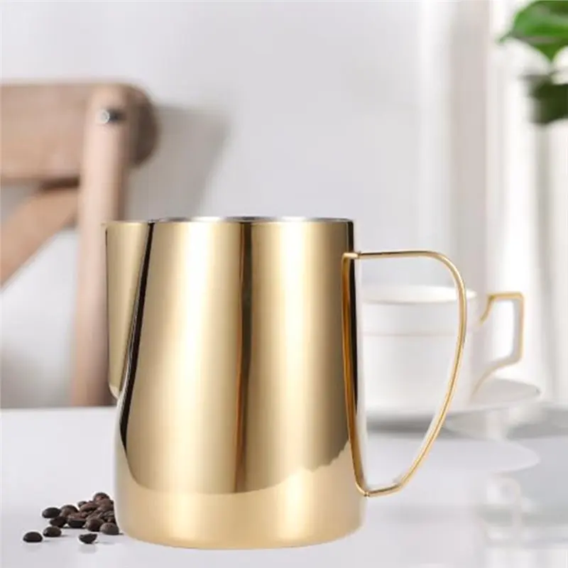 SHGO-Milk Frothing Pitcher, Gold, 600Ml, Stainless Steel Steam Pitcher For Espresso, Latte Art, Cappuccino, Coffee & Creamers