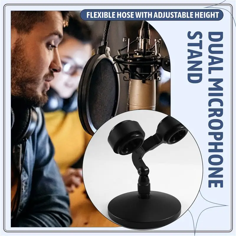 

Reliable-Universal Dual Microphone Kit With Twin Support Stand And Shock Mount For Recording Studios,Universal Dual Microphone K