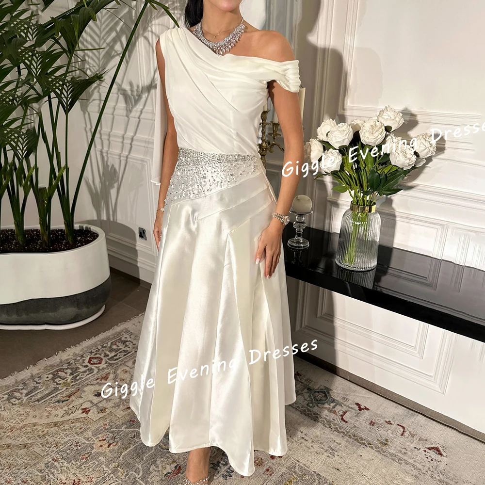 Nobility فساتين طويلة انيقه سهرة  Satin One-Shoulder Prom Gown Saudi Arab Beaded Ankle-Length Elegant Women Evening Dresses 2024