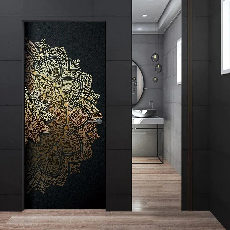 Bohemian Mandala Door Stickers Black and Golden Painting Wallpaper Yoga Living Room Bedroom Home Interior Art Decal  Decor3D