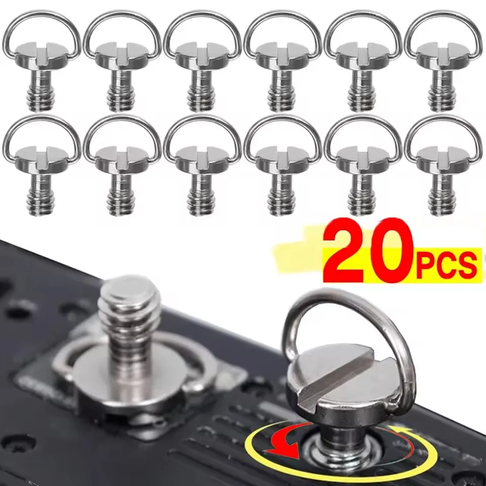 Stainless Steel 1/4 Inch Camera Screw Quick Release Plate Folding D Ring Adapter for DSLR Tripod Monopod Head Photography Mount