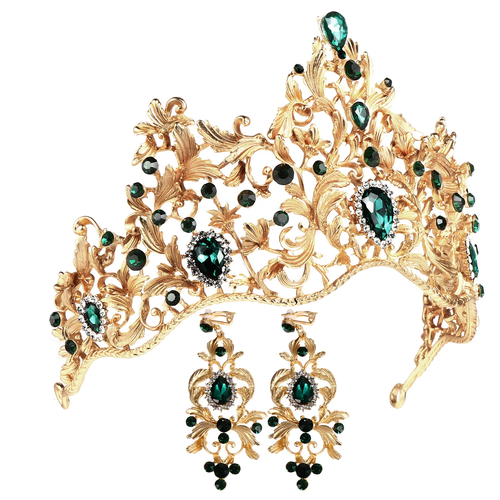 

Набор: Барочная корона-тиара со стразами, свадебный головной убор, серьги, свадебная корона, головной убор для невесты