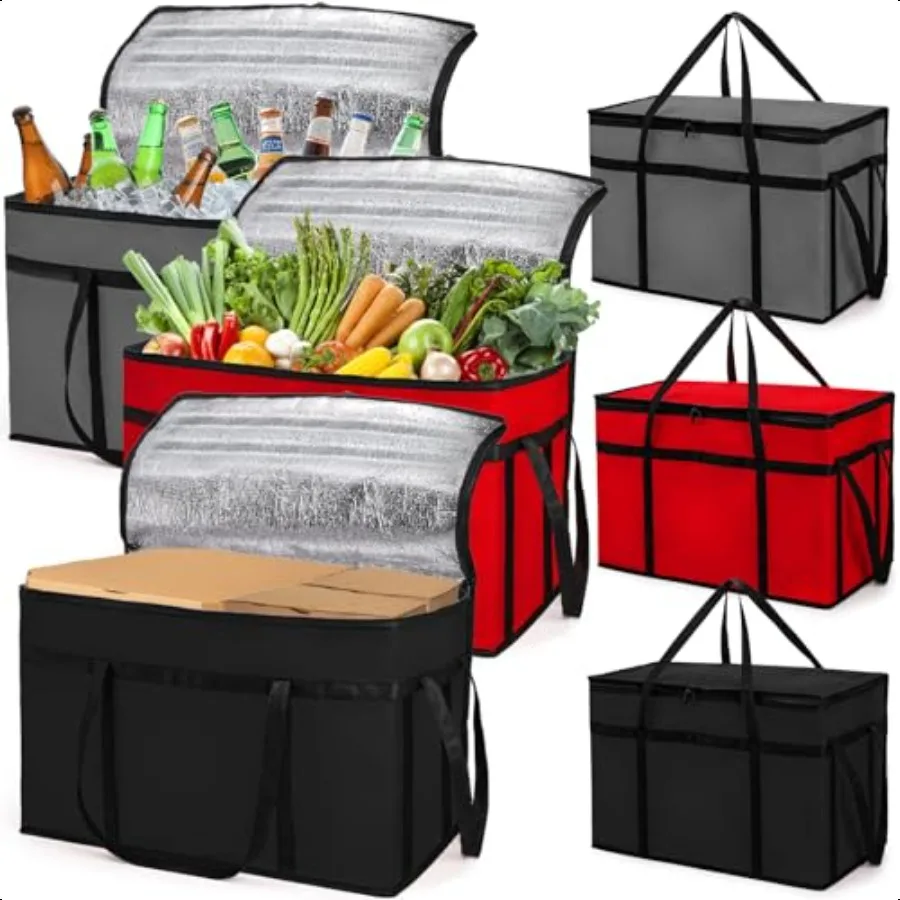 

3 Pack Insulated Food Delivery Bag 77L XXXLarge Reusable Grocery Tote Insulation Bag Collapsible Commercial Food Warmer Cooler