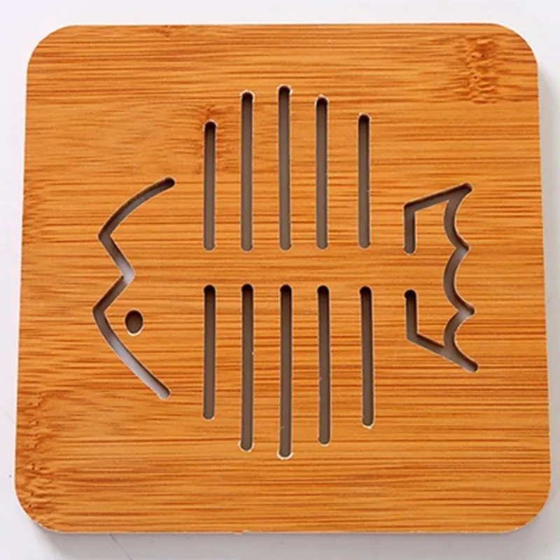 

Cartoon Hollow Wooden Coasters Kitchen Tableware Thickened Anti-scalding Heat Insulation Wooden Non-slip Pan Bowl Pad