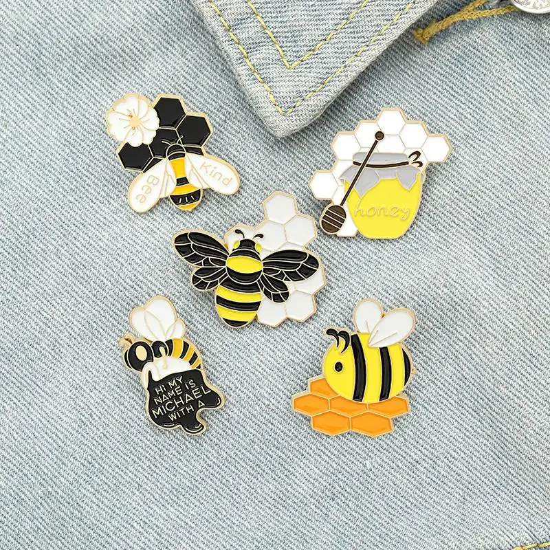 Bee Kind Enamel Pin Custom Honeycomb Honey Jar Bee Brooches Bag Lapel Pin Cartoon Badge Jewelry Gift for Kids Friends