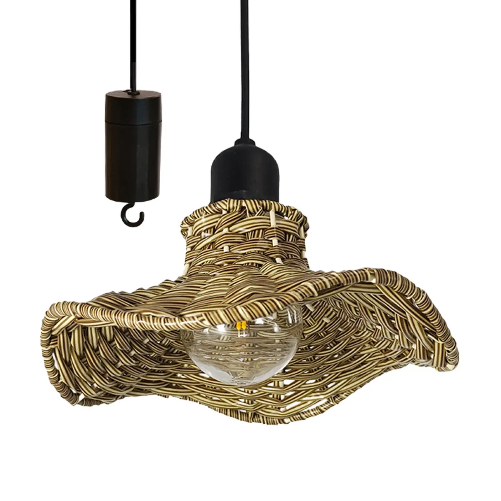 Imitation Rattan Woven Light Battery Operated Chandelier for Gazebo Decor