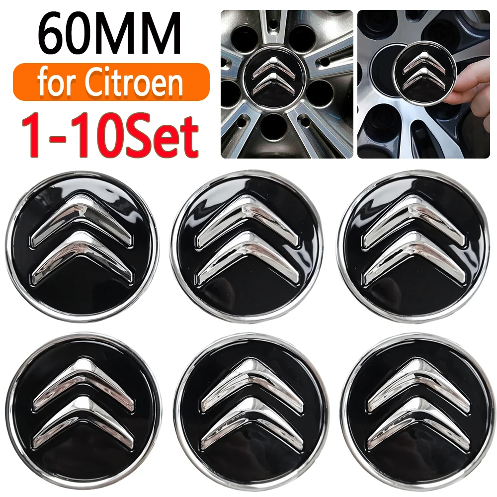 4 Coprimozzo Per Citroen 60mm - Nero, Per C1, C3, C4, C5, C6, DS3