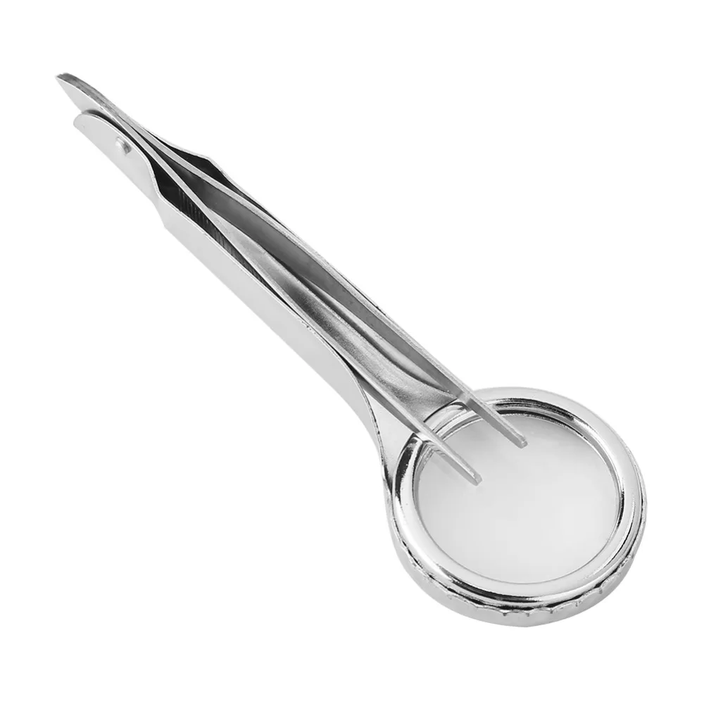 Metal Magnifying Glass Tweezer Silver 97 * 30 * 10mm Handheld Magnifier Pocket Magnifier for 10X for Eyebrow Repair