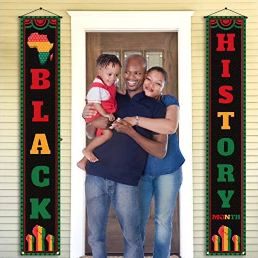 Black History Month Front Door Banner February Black Pride Juneteenth Indoor Outdoor Porch Wall Yard Mantle Fireplace Decoratio