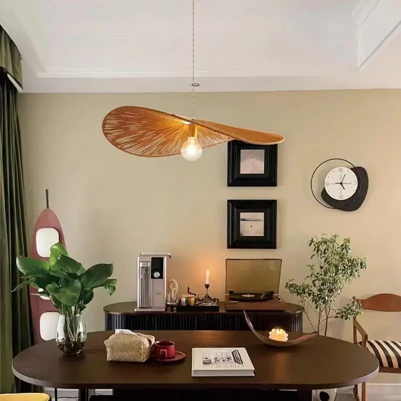 Japanese Retro Chandelier Suitable For Homestay Restaurants Zen Tea Rooms Staircases Courtyards Hand Woven Rattan Art Lamps