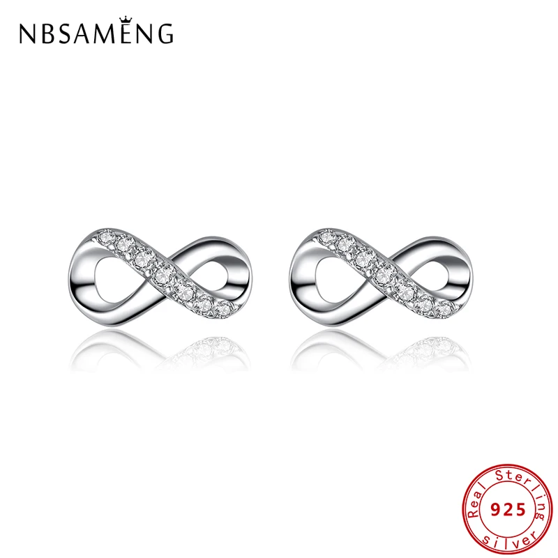 Original 100% 925 Sterling Silver Stud Earrings Infinity Love Earings Sparkling Crystal For Women Fine Jewelry