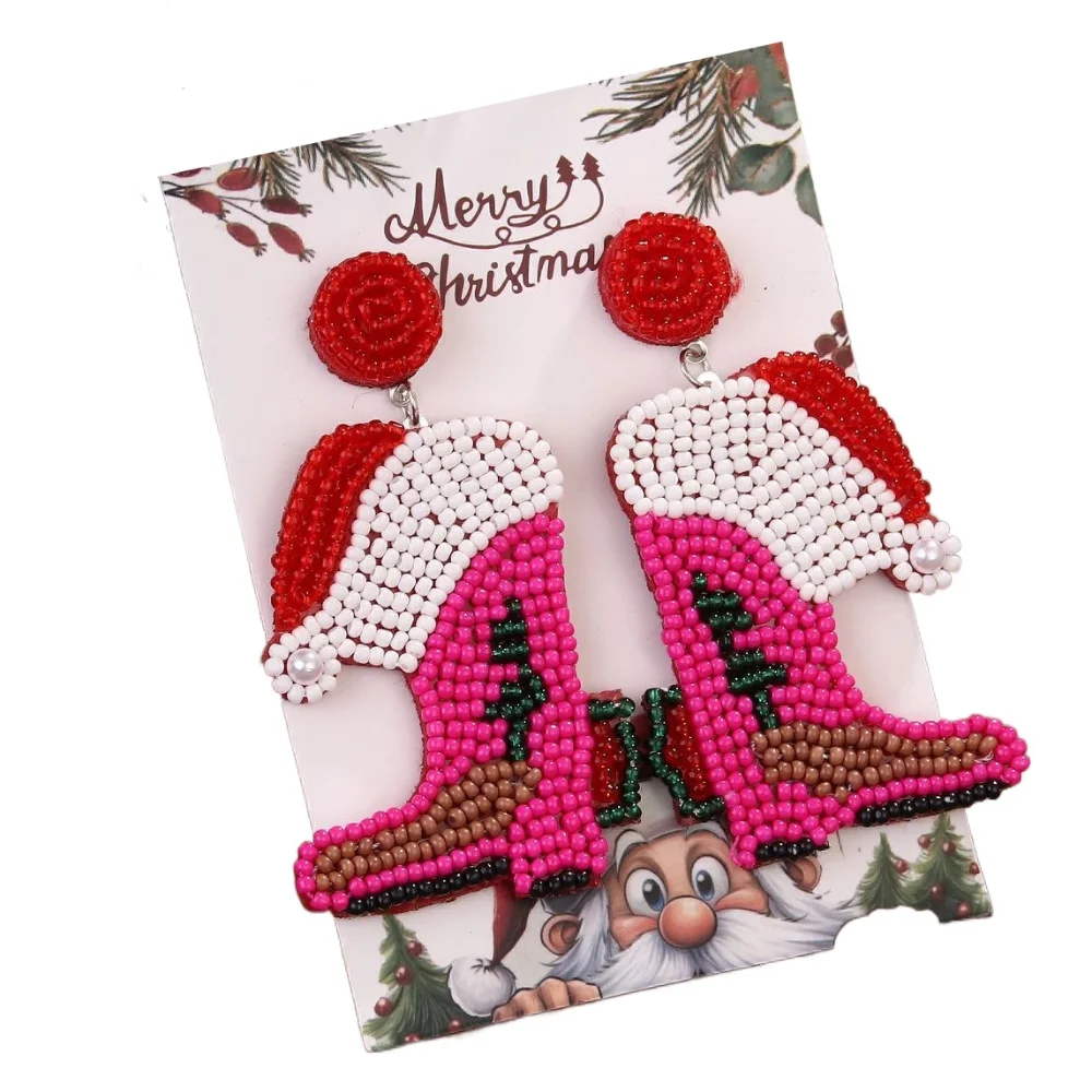 

Trendy Xmas Merry Christmas Earrings Snowflake Snowman Handmade Beaded Ear Drop Sweater Creative Boots Ear Stud New Year