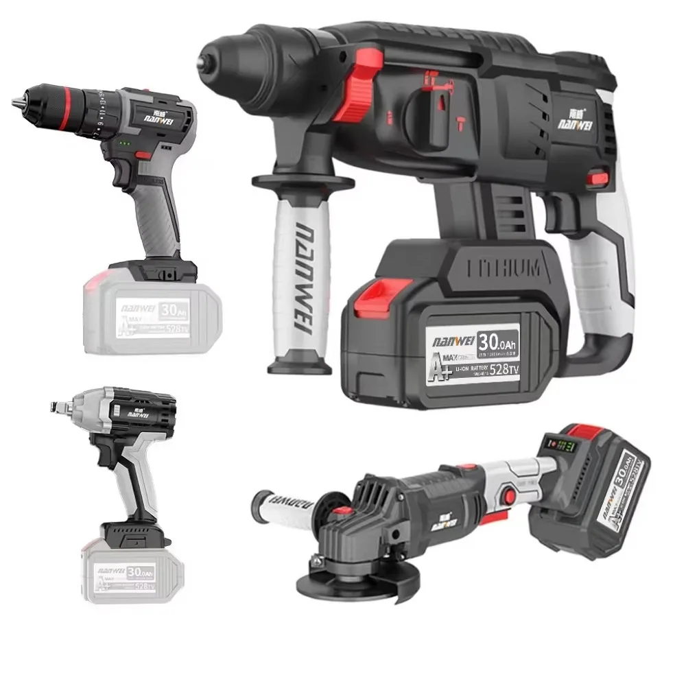 Cordless 4pcs Power Tool Combo Kit with 2 Batteries Brushless Drill Driver Set for Home DIY and Woodworking Projects